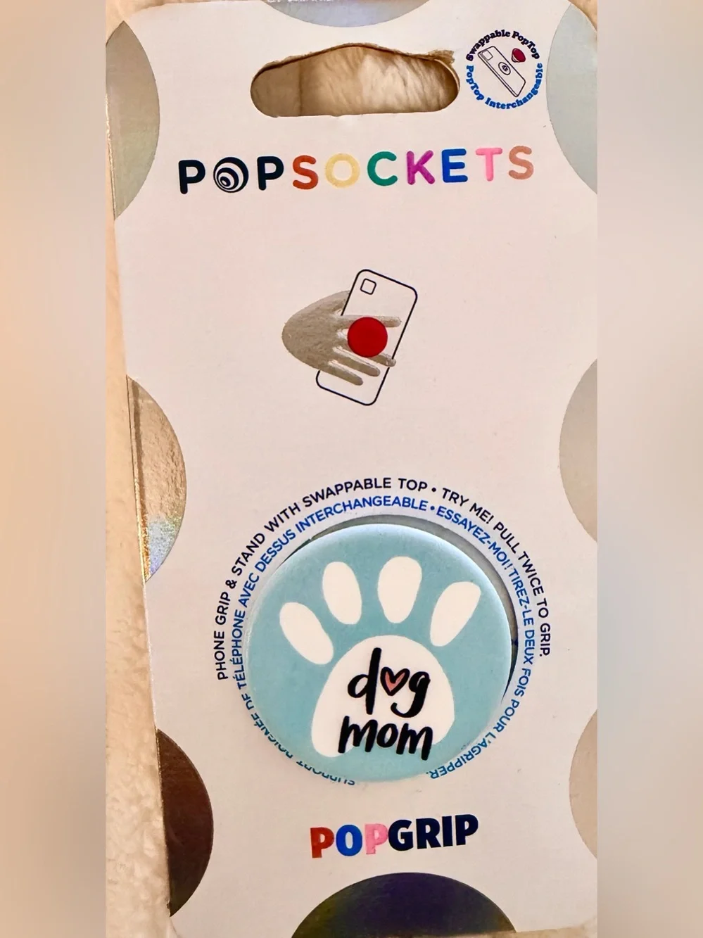 NWT PopSockets Dog Mom Phone Grip w/ Paw Print in Light Blue & White